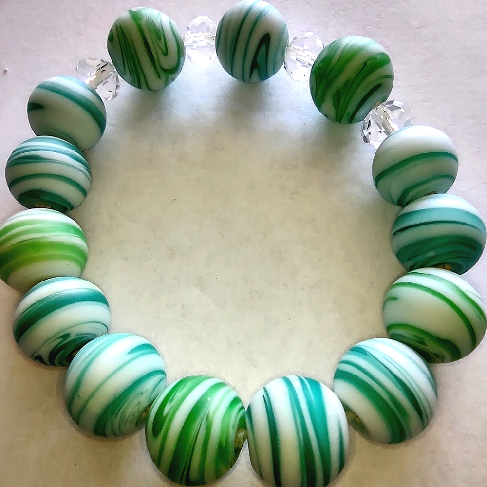 Aqua and Green Glass Handmade Beaded Bracelet